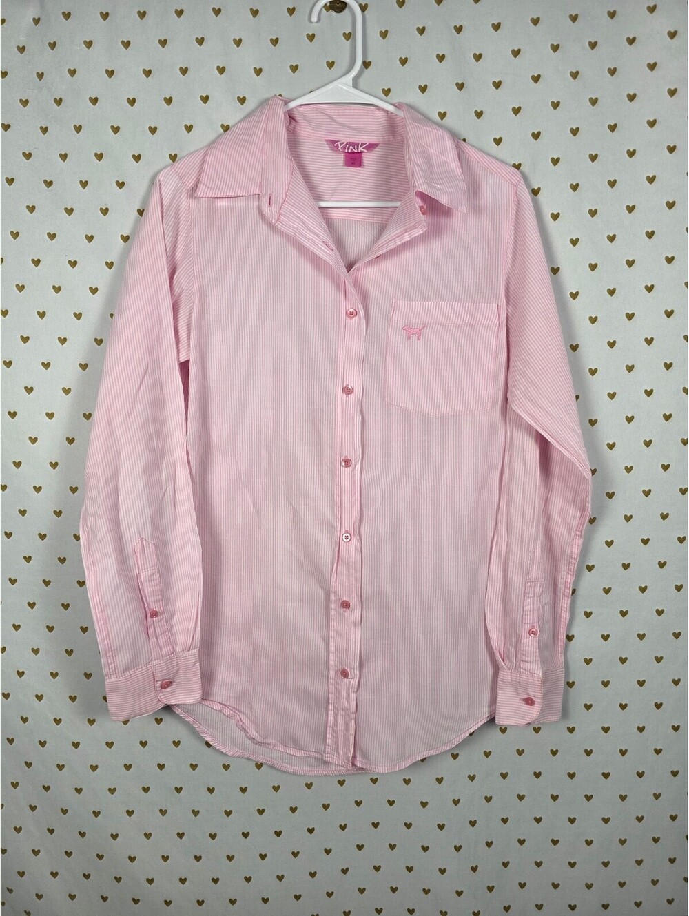 Vintage 2004 Victoria's Secret PINK Sleep Shirt XS Striped Dog Logo Y2K